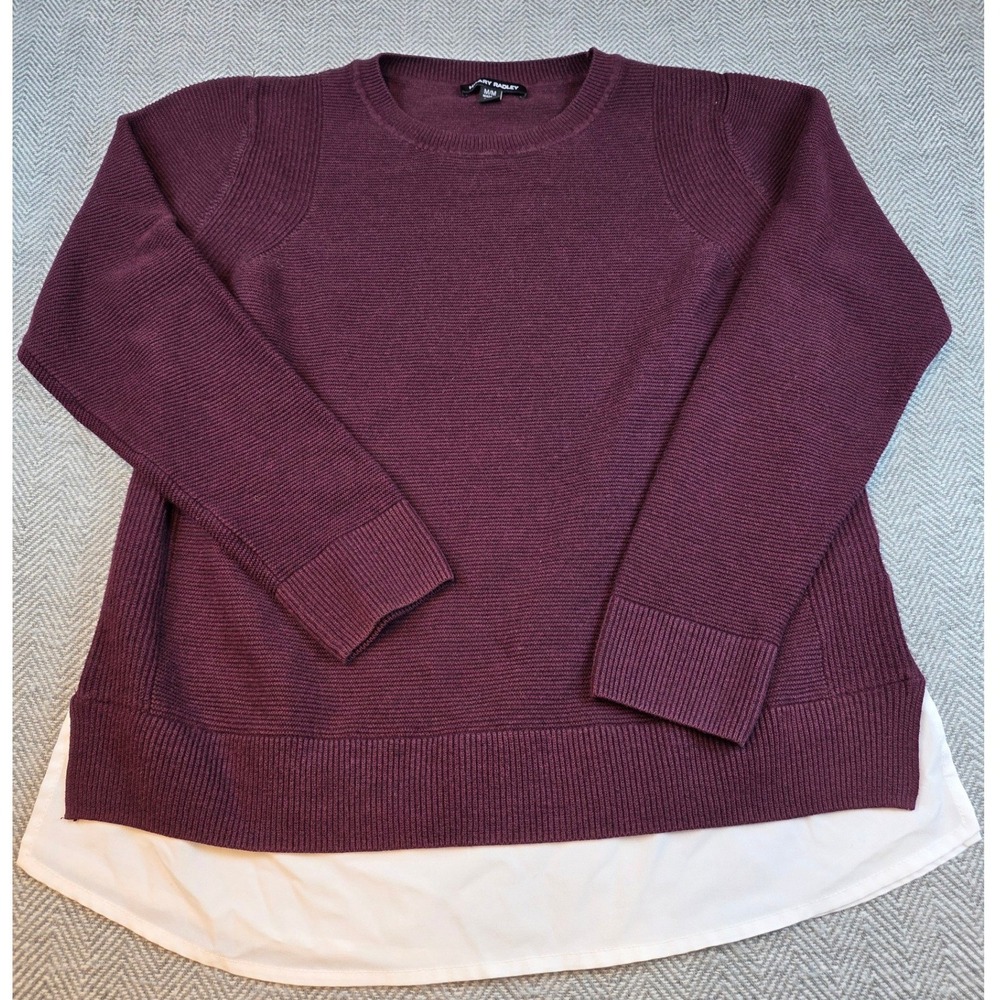 Hilary Radley Womens Burgundy Layered Look Ribbed Sweater Medium CU2860-3661